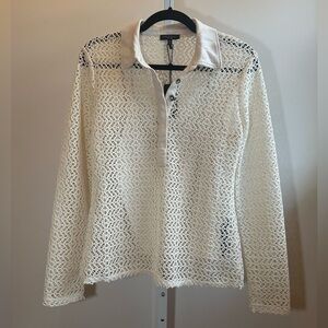 rag & bone Liv Mesh Polo Shirt White Ivory Size M NWT